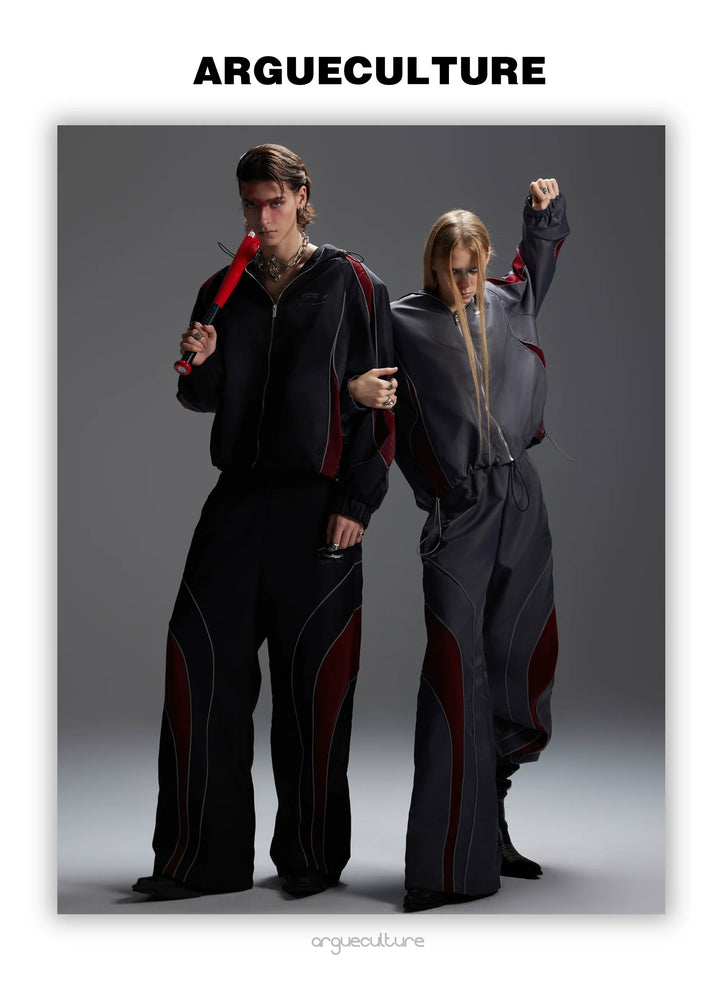 Reflective Tracksuit with Faux Leather Panels ¨C Futuristic Contrast Hoodie Set - ArgueCulture