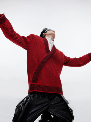 Red Asymmetric V-Neck Cotton Cardigan - product image 2