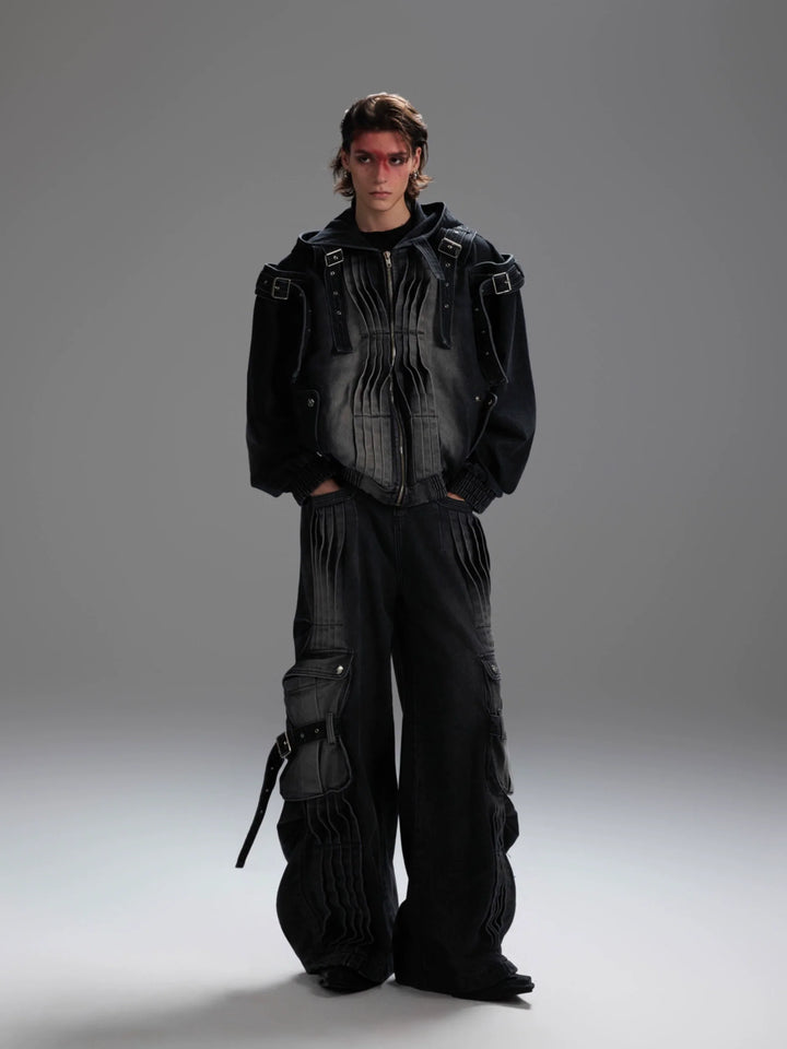 Hooded Denim Set with Straps and Post-Apocalyptic - ArgueCulture