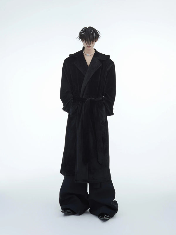 Warm Thickened Long Silk Robe with Hood and Belt for Men - ArgueCulture