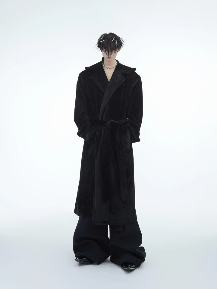 Warm Thickened Long Silk Robe with Hood and Belt for Men - ArgueCulture