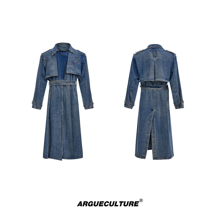 Vintage Denim Coat with Military Collar and Post-Apocalyptic Style - ArgueCulture