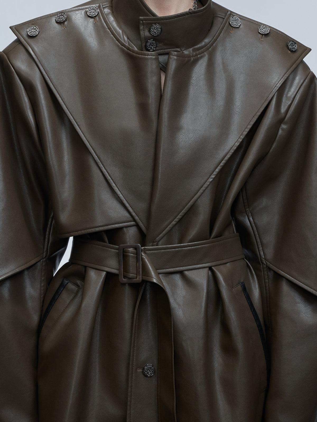 Deconstructed PU Leather Long Coat - product image 4