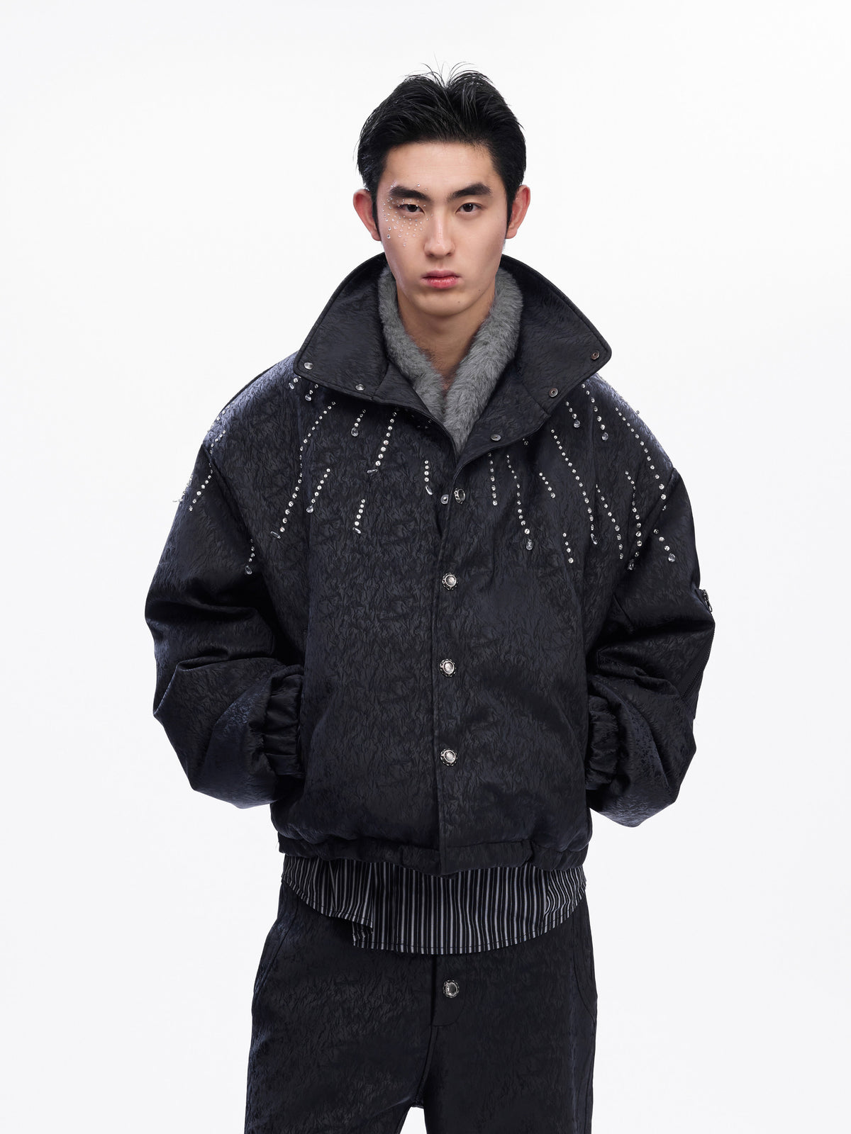 Black Rhinestone Cropped PU Jacket - product image 3