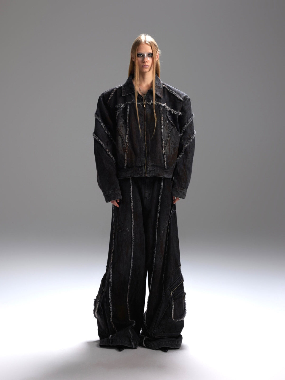 Black Distressed Wide-Leg Denim Pants - product image 1
