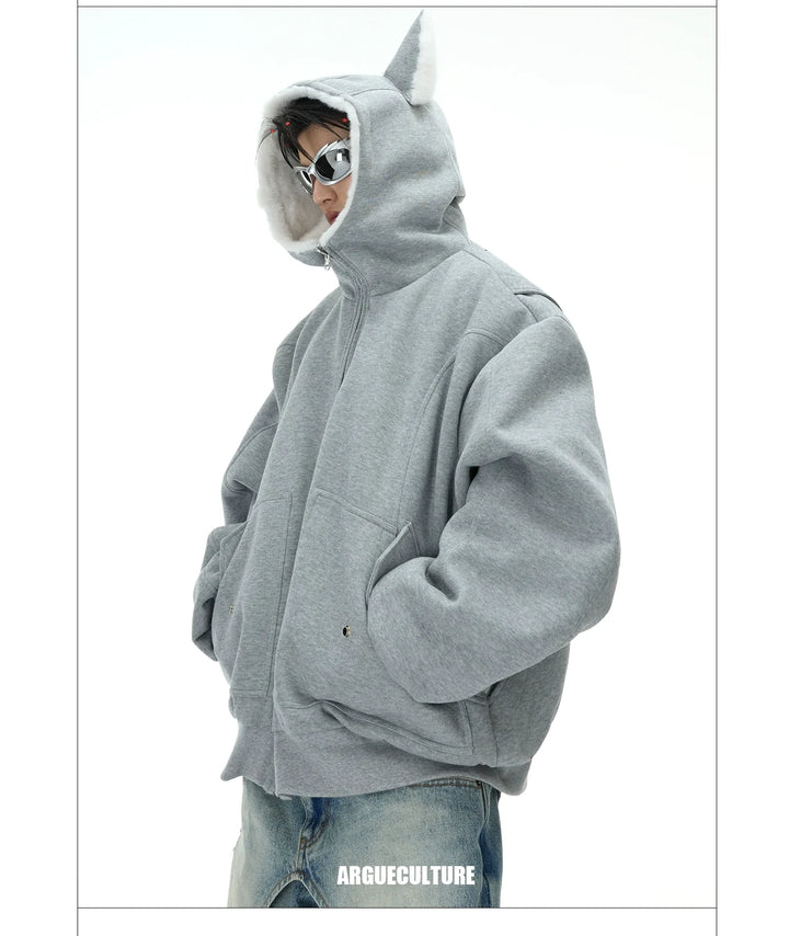 Convertible Reversible Plush Hoodie with 3D Ears & Cotton Back - ArgueCulture