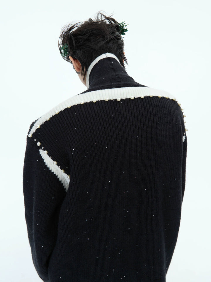 Glitter Knit Sweater with Contrast Trim and Relaxed Fit - ArgueCulture