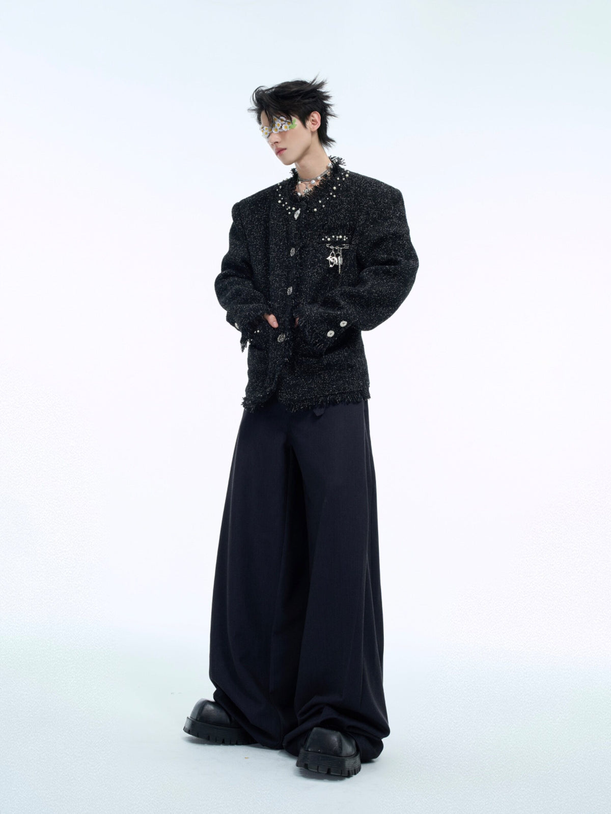 Pearl-Embellished Cropped Textured Jacket - product image 4