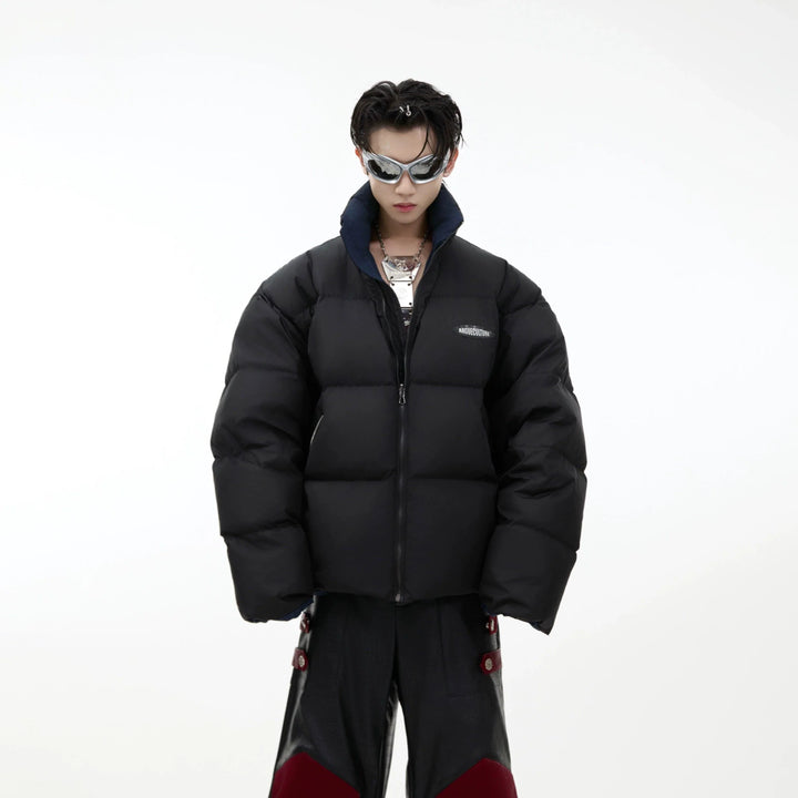 Reversible White Duck Down Puffer Jacket with Metal Logo - ArgueCulture