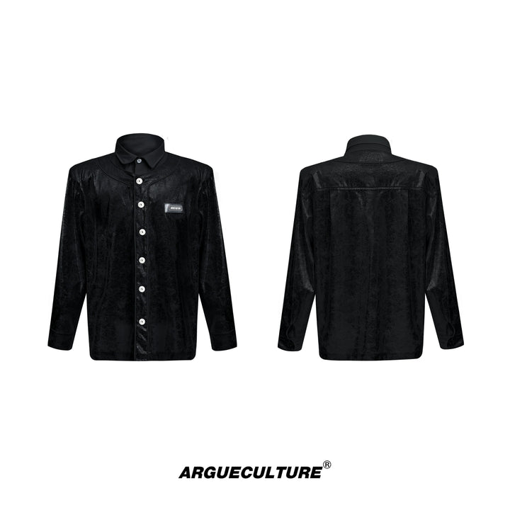 Liquid Metallic Shirt Coat | Padded Shoulders | Faux Two-Piece Design Coat - ArgueCulture