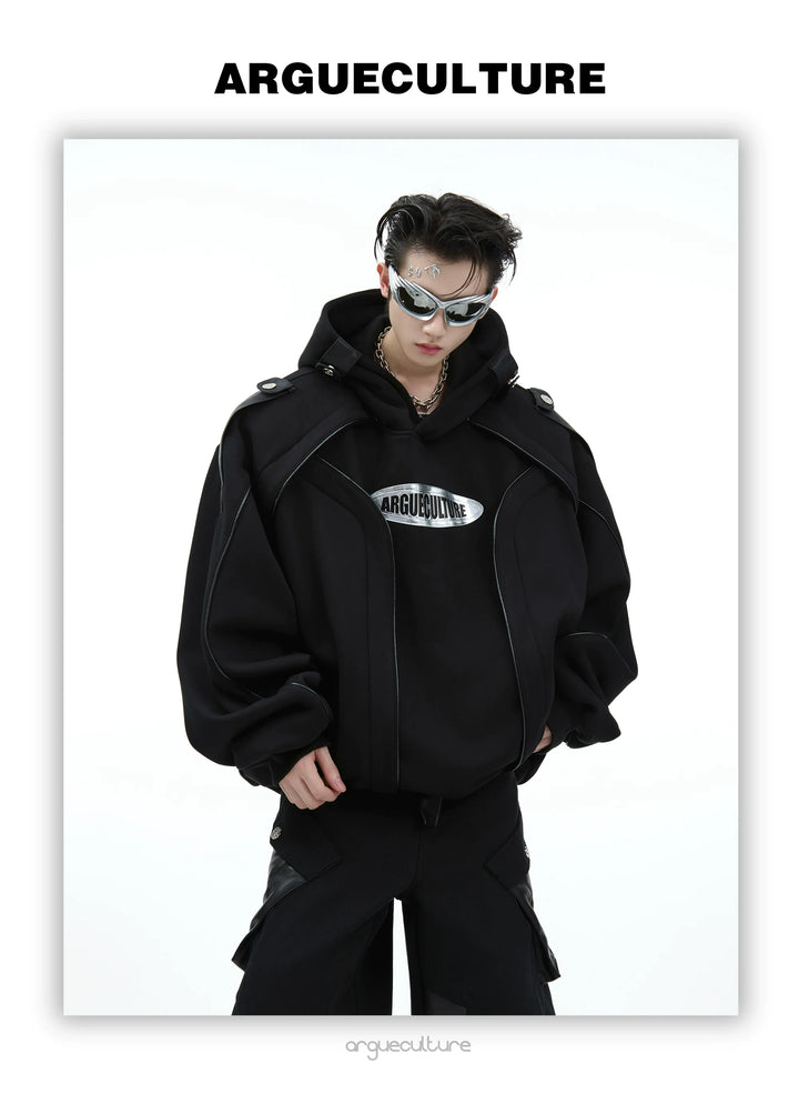 Futuristic Oversized Hoodie with Metallic Logo and Modern Cut - ArgueCulture