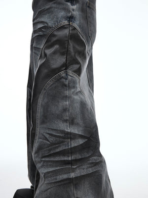 Washed PU-Panel Relaxed Straight Jeans - product image 4