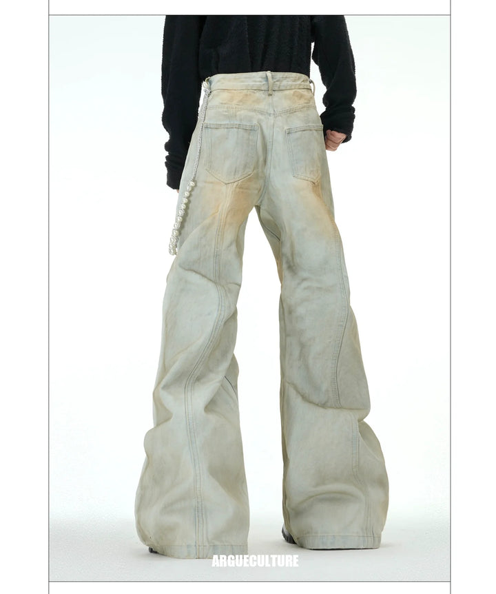 Vintage Pearl-Embellished Flared Jeans ¨C Retro Distressed Denim - ArgueCulture