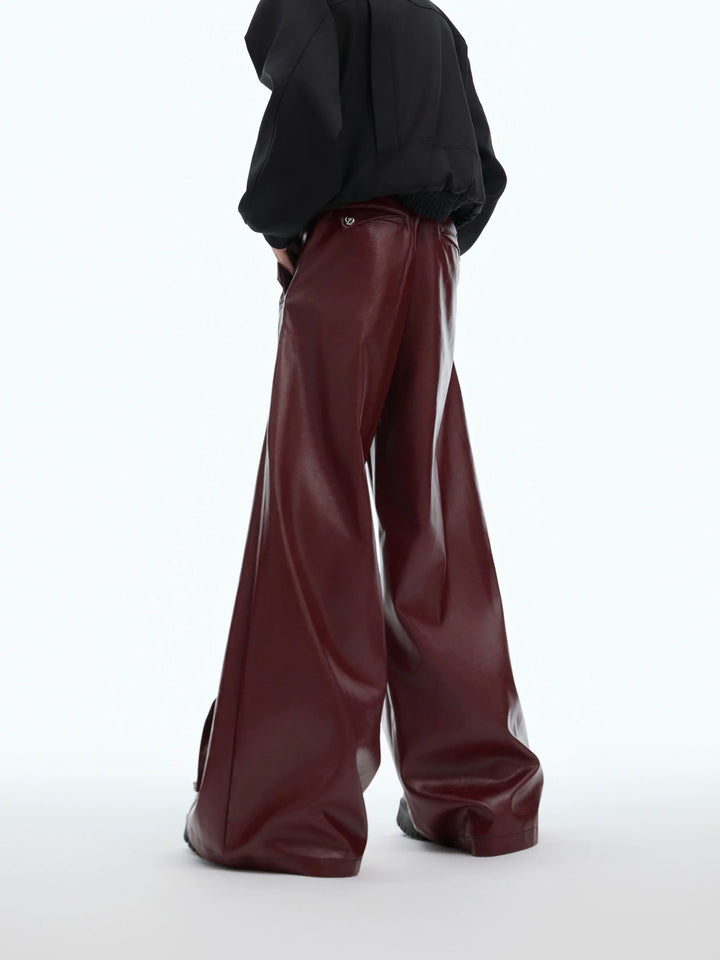 Vintage Faux Leather Cargo Pants with Irregular Design and Button Detail - ArgueCulture