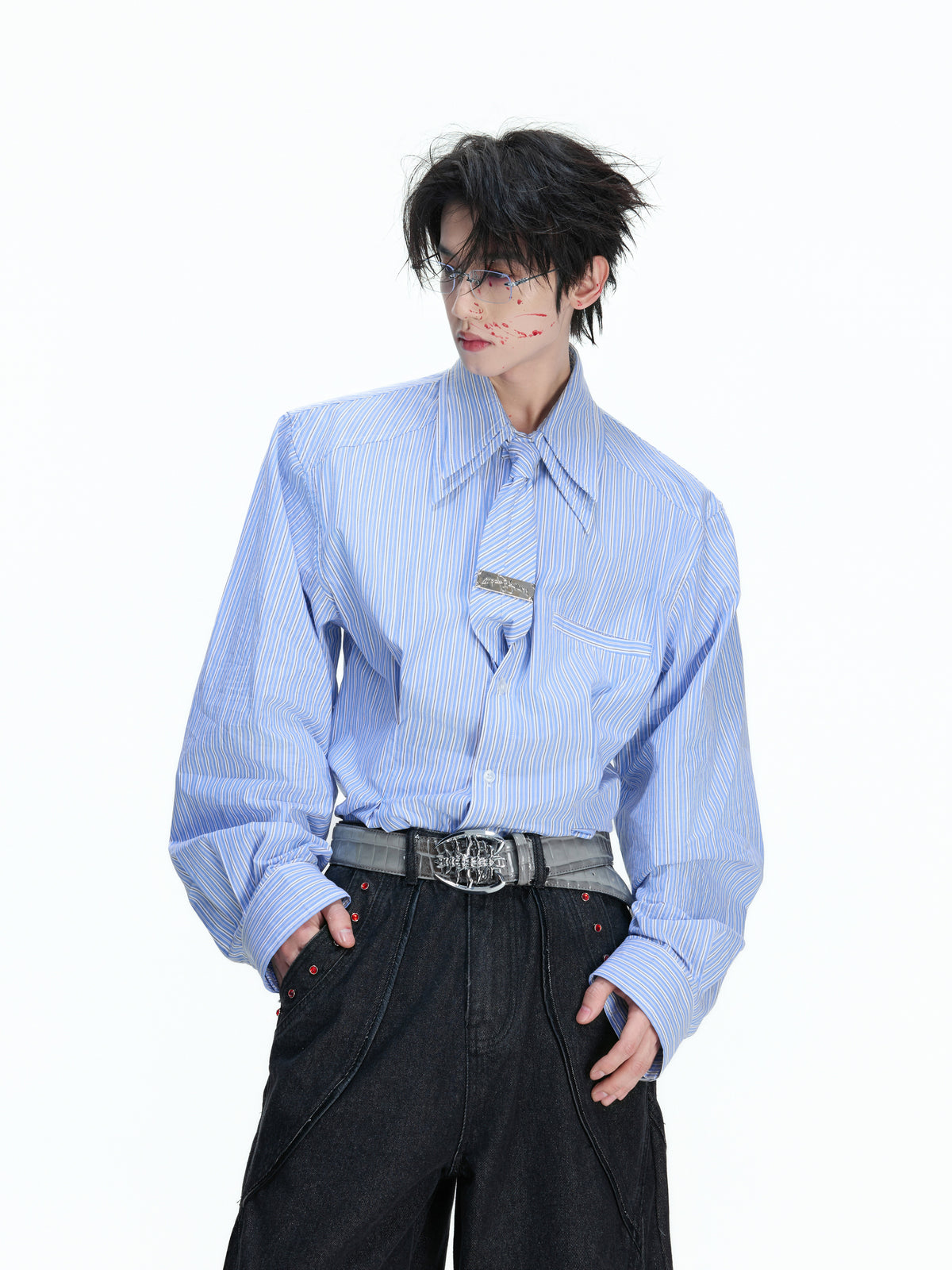 Striped Waist-Cinched Shoulder Shirt - product image 1