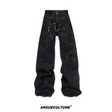 Black Raw Denim Double-Waist Jeans - product image 5