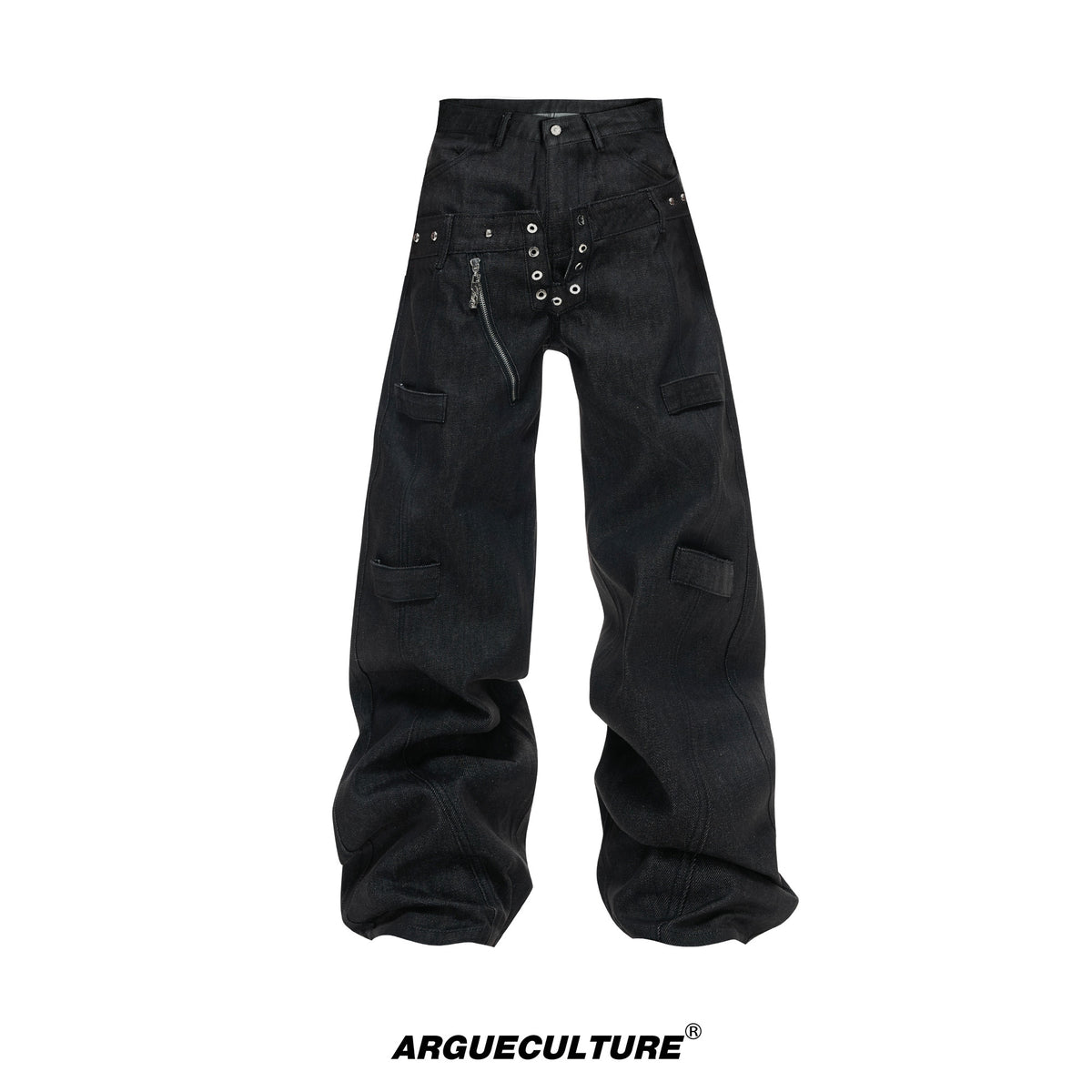 Black Raw Denim Double-Waist Jeans - product image 5