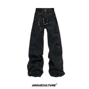 Black Raw Denim Double-Waist Jeans - product image 5