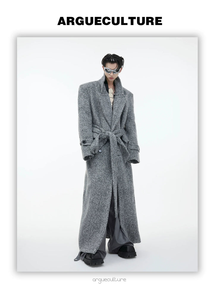 Heavyweight Wool Blend Long Over Coat with Belted Waist - ArgueCulture