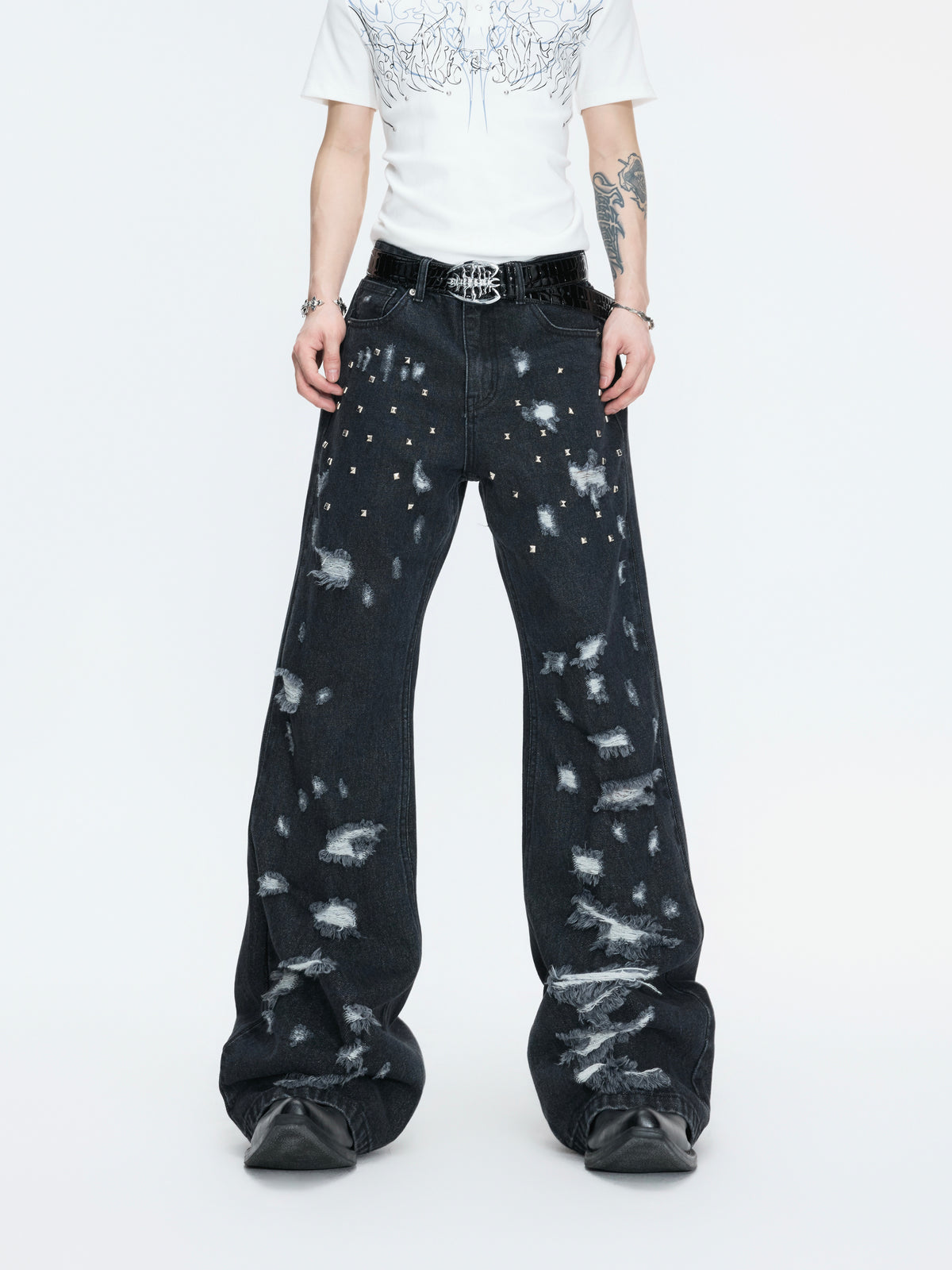 Distressed Rivet Wide-Leg Jeans - product image 5