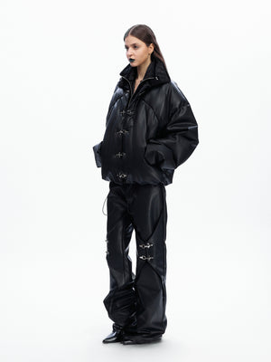 Deconstructed Faux Leather Padded Jacket - product image 4