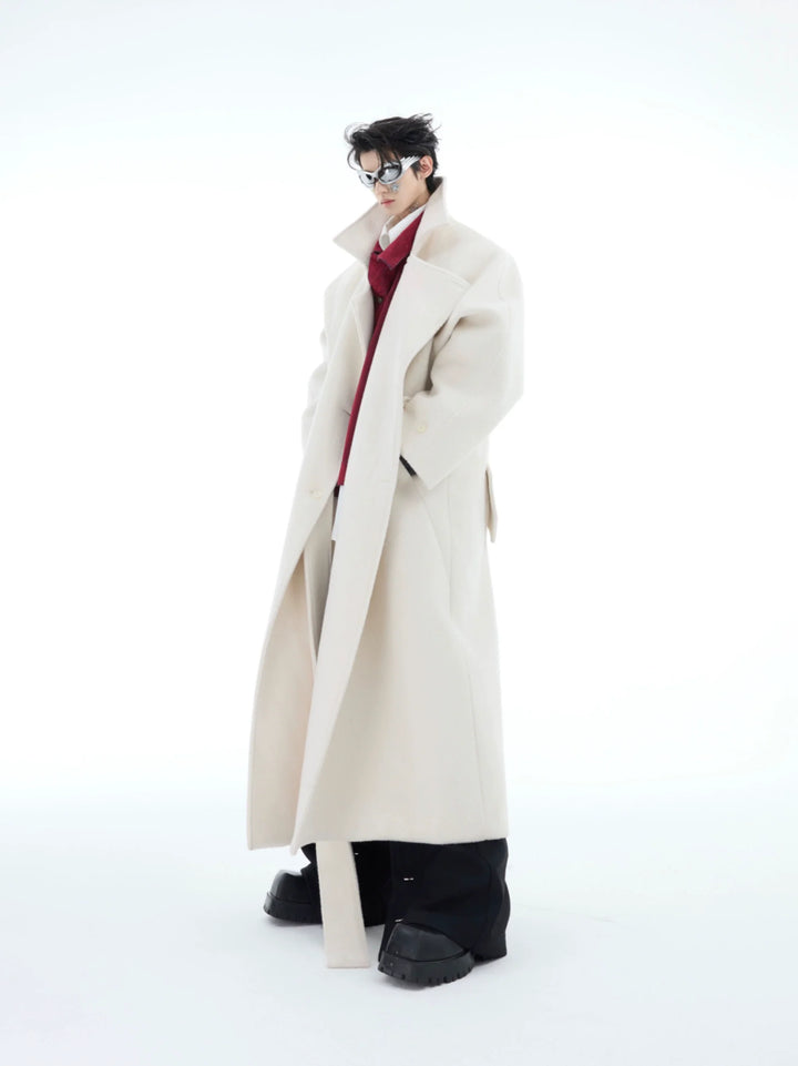 Men¡¯s Wool Coat with Drop Shoulder Design & Back High Slit - ArgueCulture