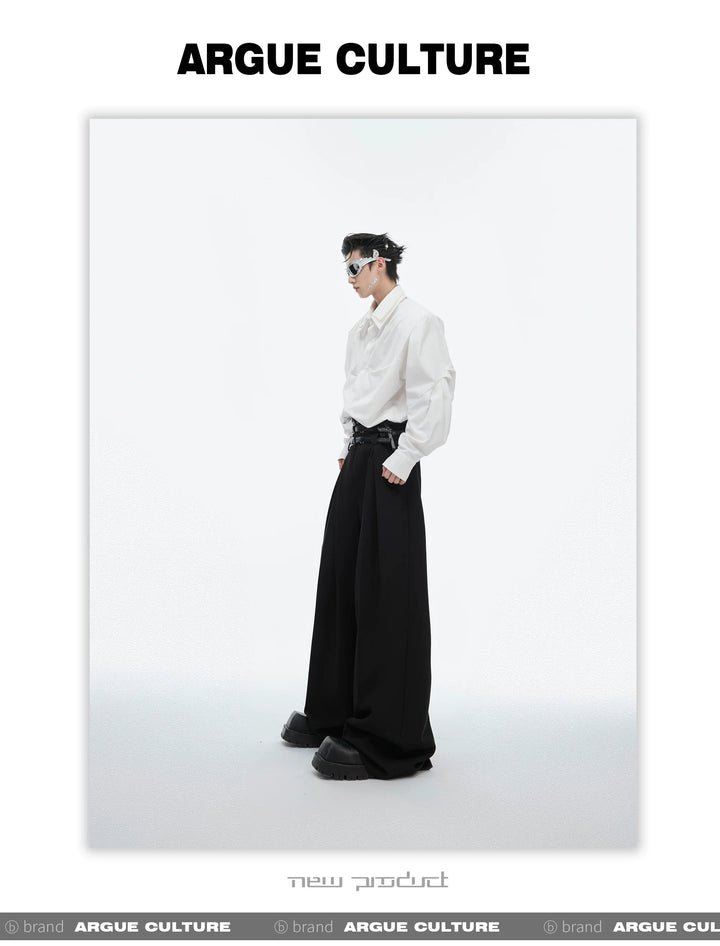 Double-Layer Collar Deconstructed Pleated Design Oversized Shirt - ArgueCulture