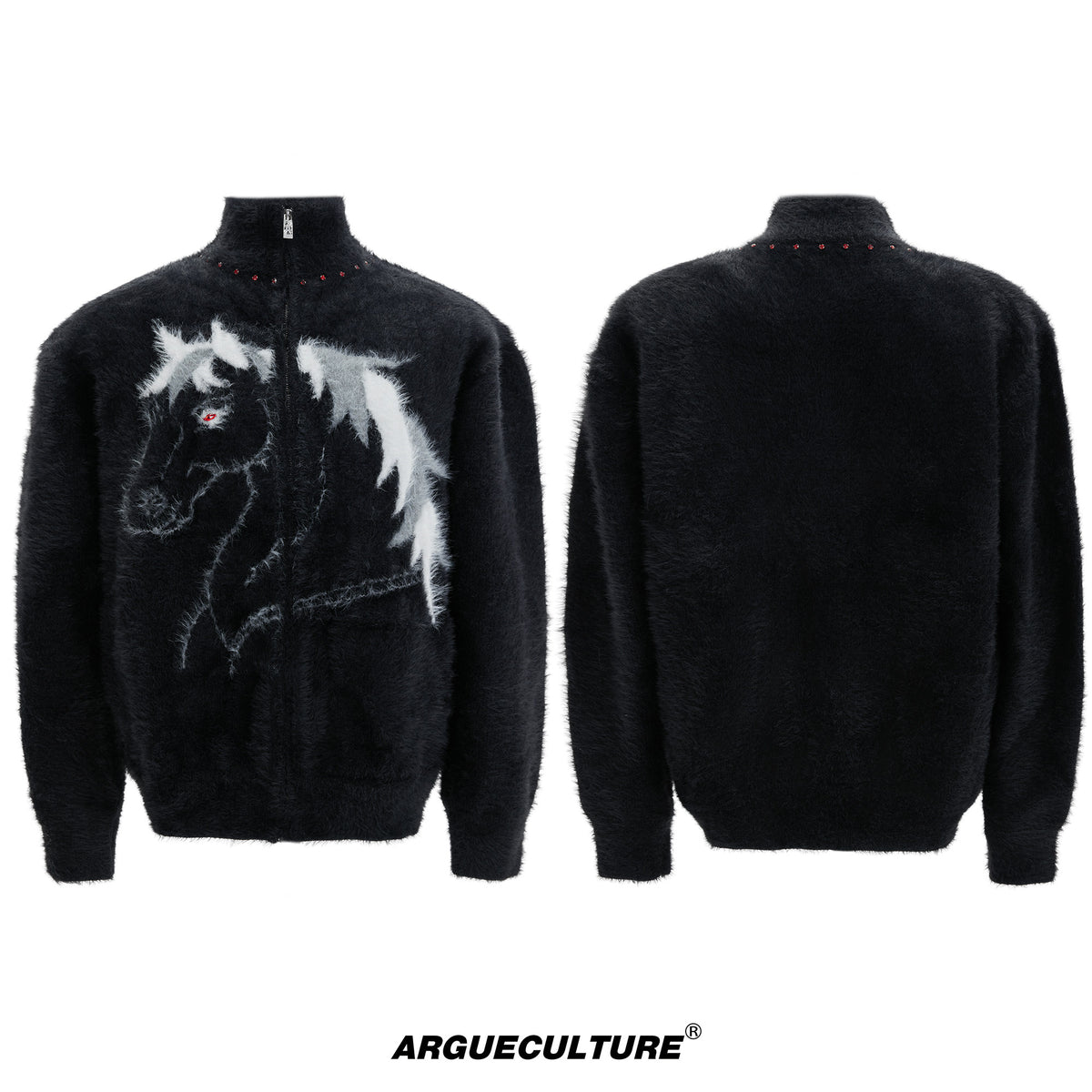 Asymmetric Horse-Embroidered Zip Cardigan - product image 5