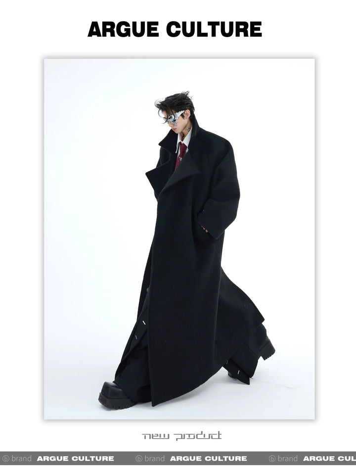 Men¡¯s Wool Coat with Drop Shoulder Design & Back High Slit - ArgueCulture