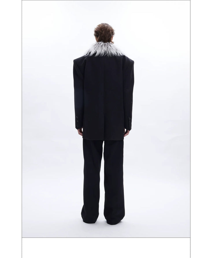 Detachable Fur Collar Double-Breasted Suit Jacket for Men - ArgueCulture