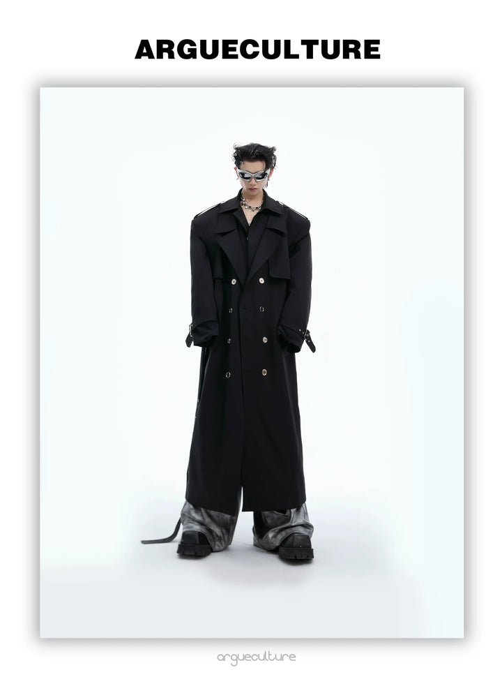 Vintage Trench Coat with Belt and Shoulder Pads ¨C Double-Breasted - ArgueCulture