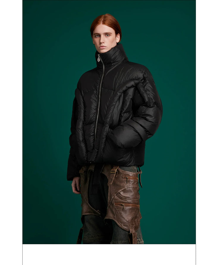 Deconstructed Puffer Jacket High Collar Loose Fit Street Style - ArgueCulture