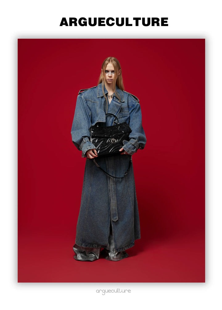 Vintage Denim Coat with Military Collar and Post-Apocalyptic Style - ArgueCulture