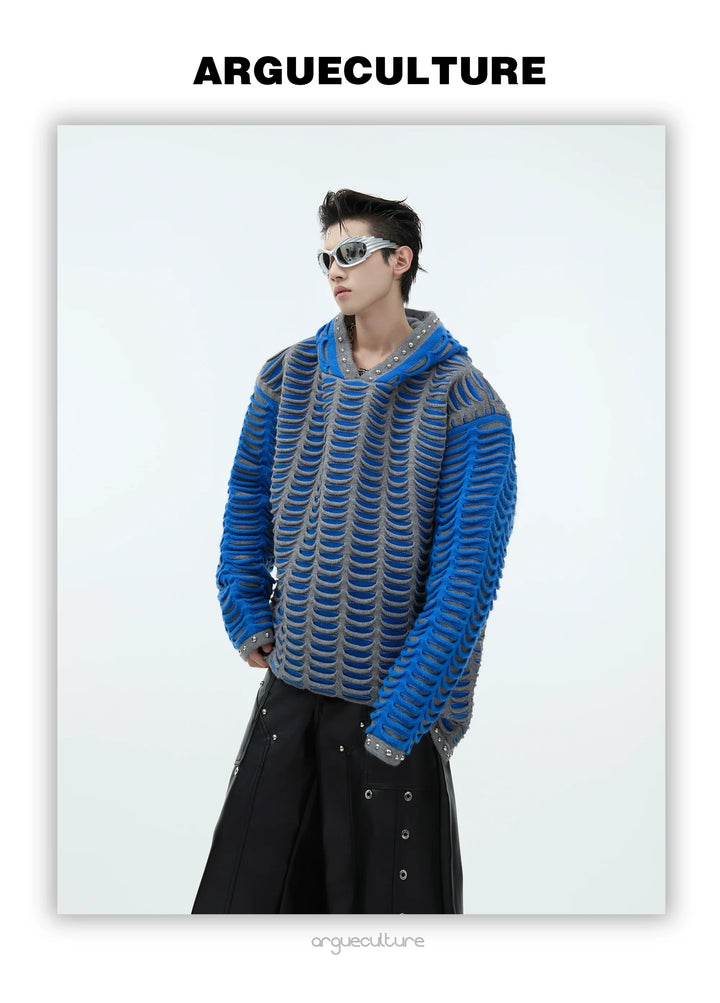 Deconstructed Color Block Hoodie with Hole Design and Bead Details - ArgueCulture