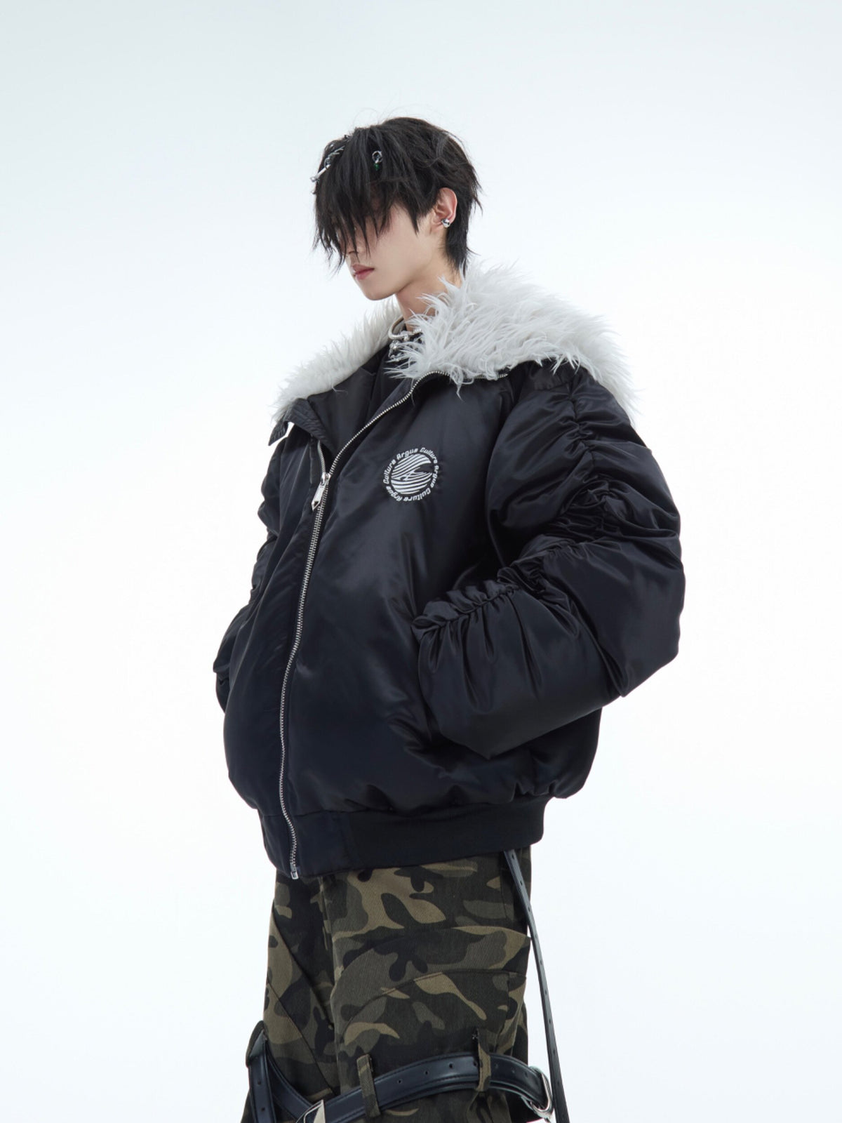 Plush Panel Nylon Bomber Jacket - product image 1
