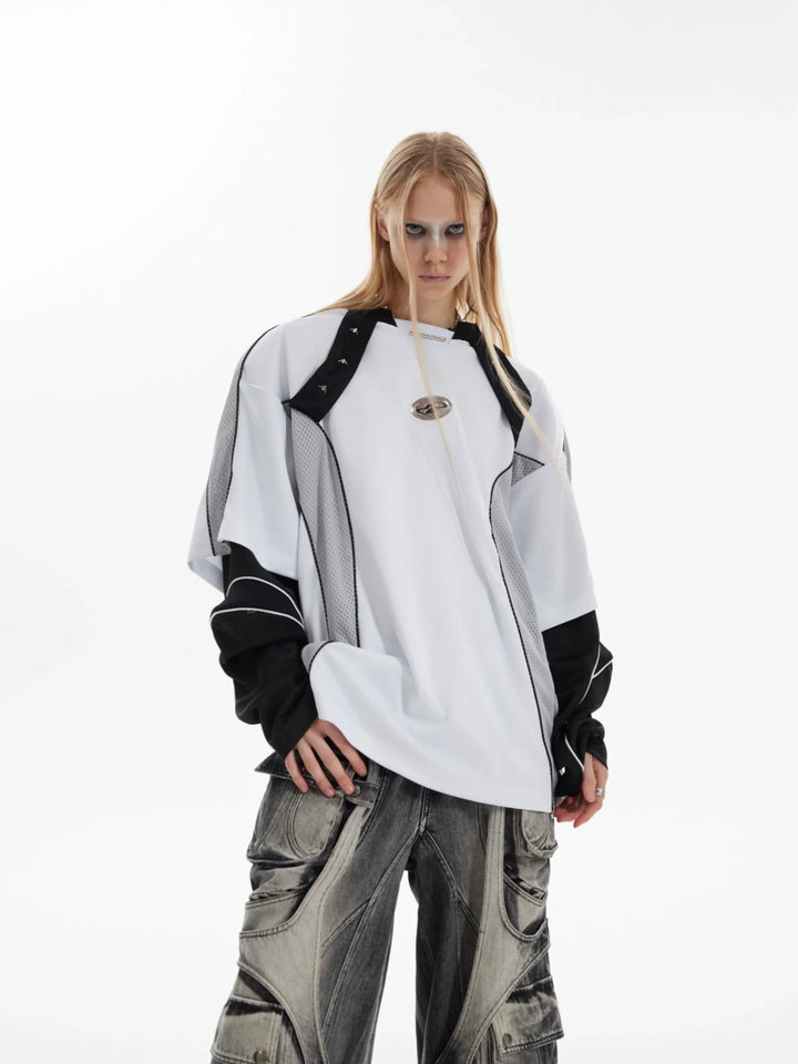 Punk-Inspired Long-Sleeve T-Shirt with Mesh and Studded Details - ArgueCulture