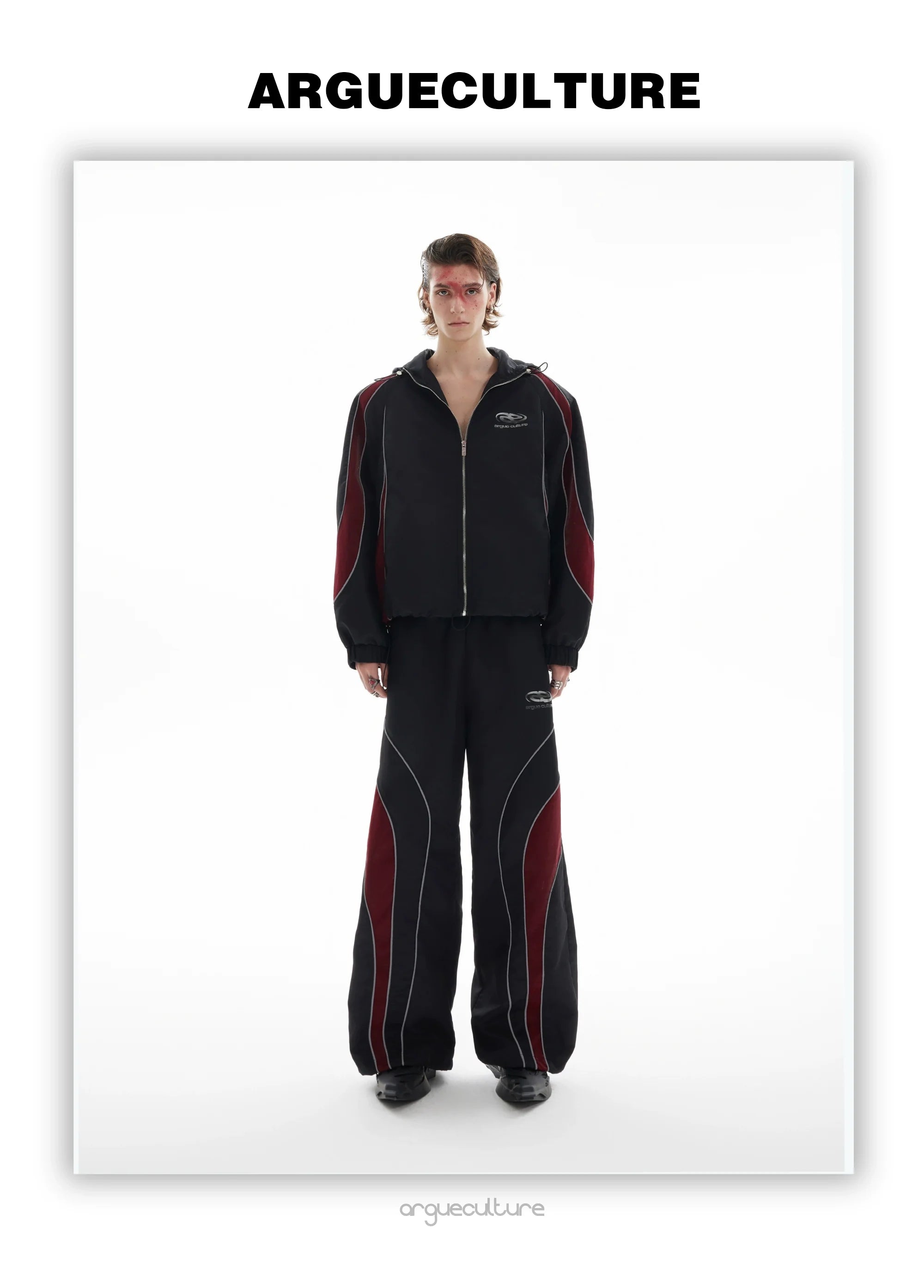 Reflective Tracksuit with Faux Leather Panels ¡§C Futuristic Contrast Hoodie Set - ArgueCulture