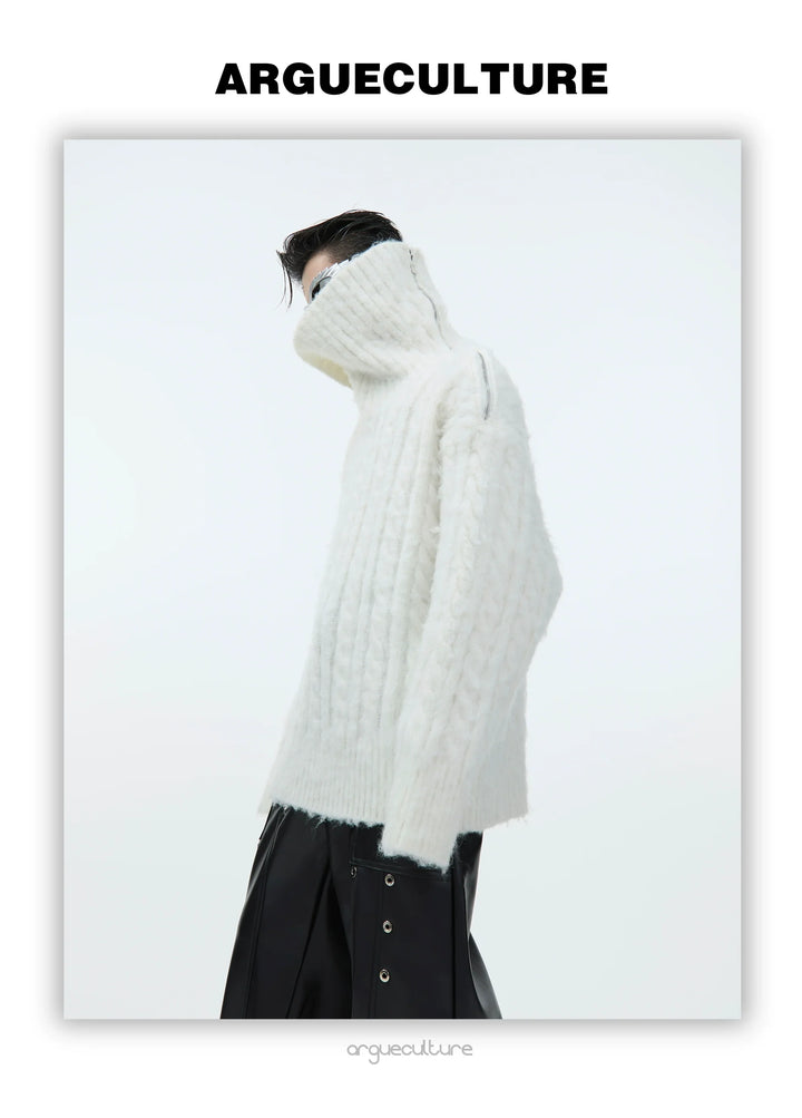 Asymmetrical High Neck Sweater with Hardware Accents - ArgueCulture