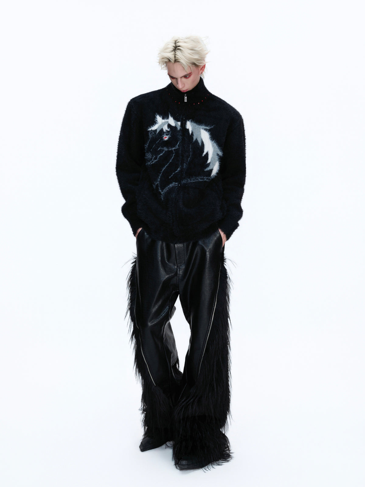 Asymmetric Horse-Embroidered Zip Cardigan - product image 3