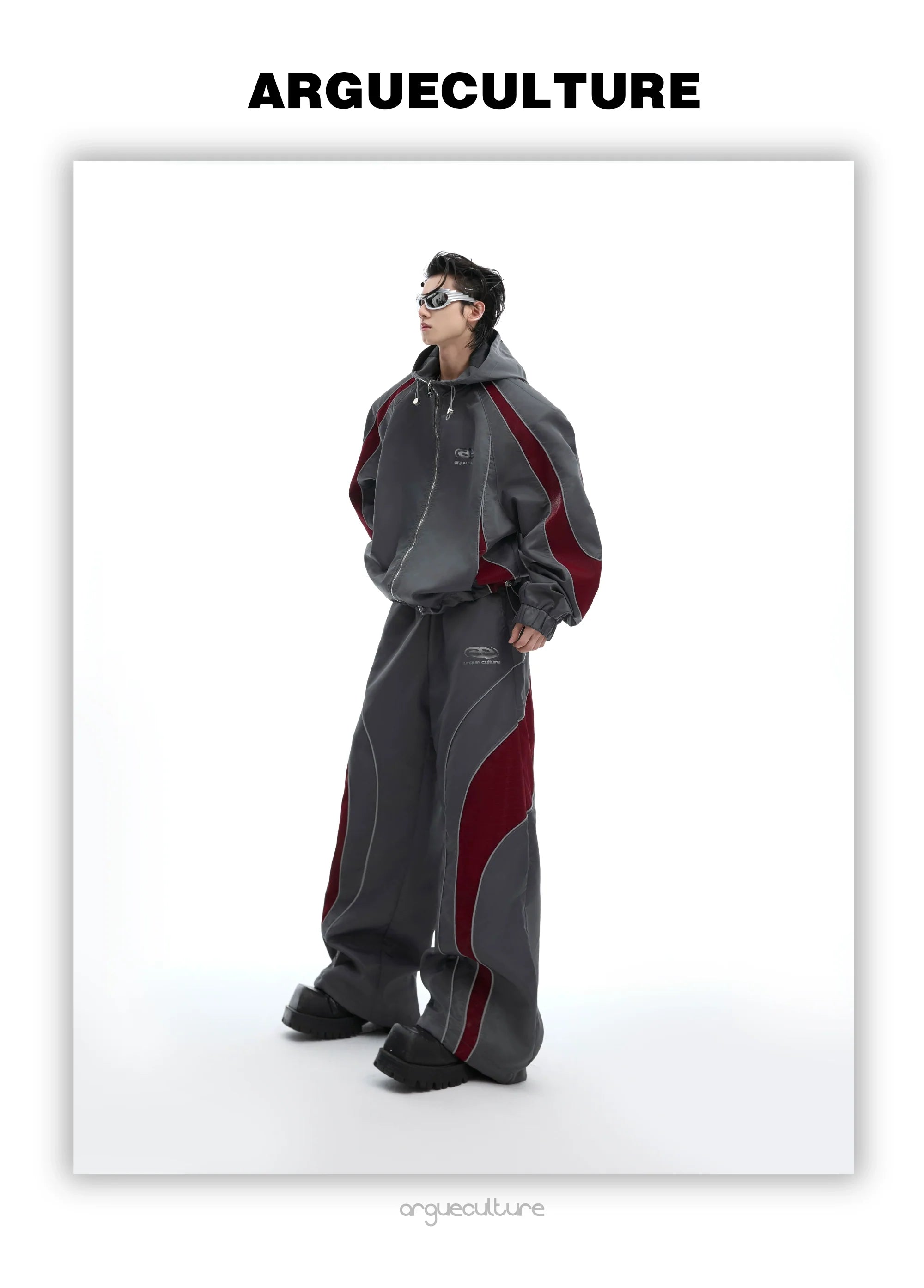 Reflective Tracksuit with Faux Leather Panels ¡§C Futuristic Contrast Hoodie Set - ArgueCulture