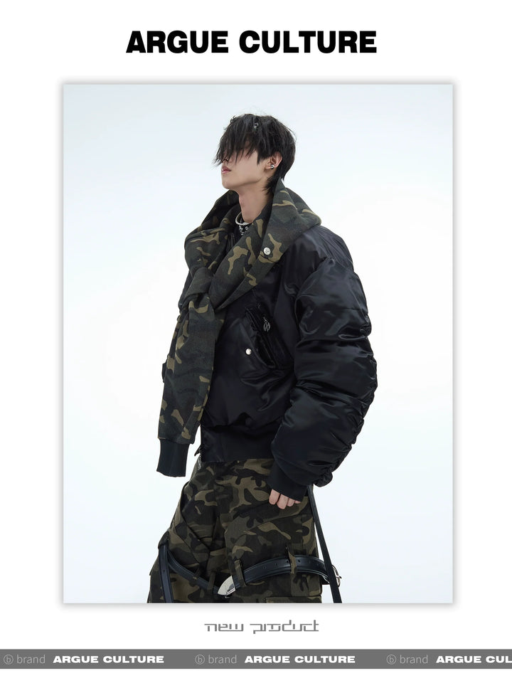 Camouflage Hooded Bomber Jacket with Quilted Sleeves - Winter Warmth - ArgueCulture