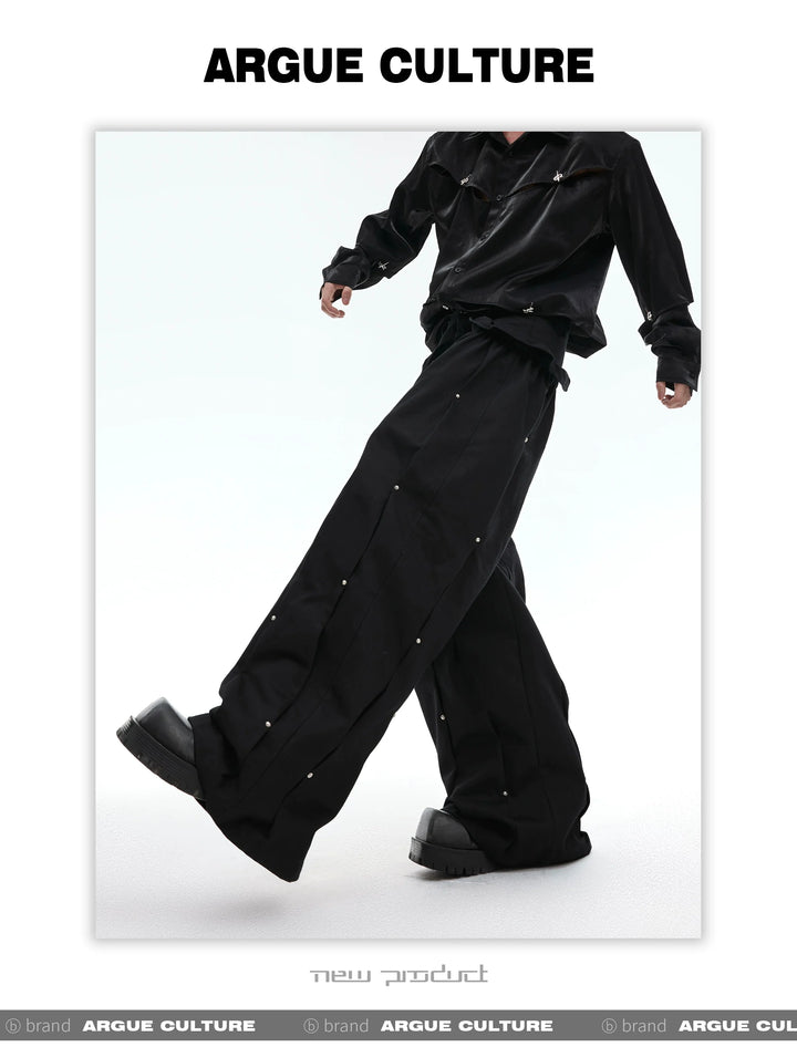 Trendy Deconstructed Pleated Cargo Pants with Silver Accents - ArgueCulture