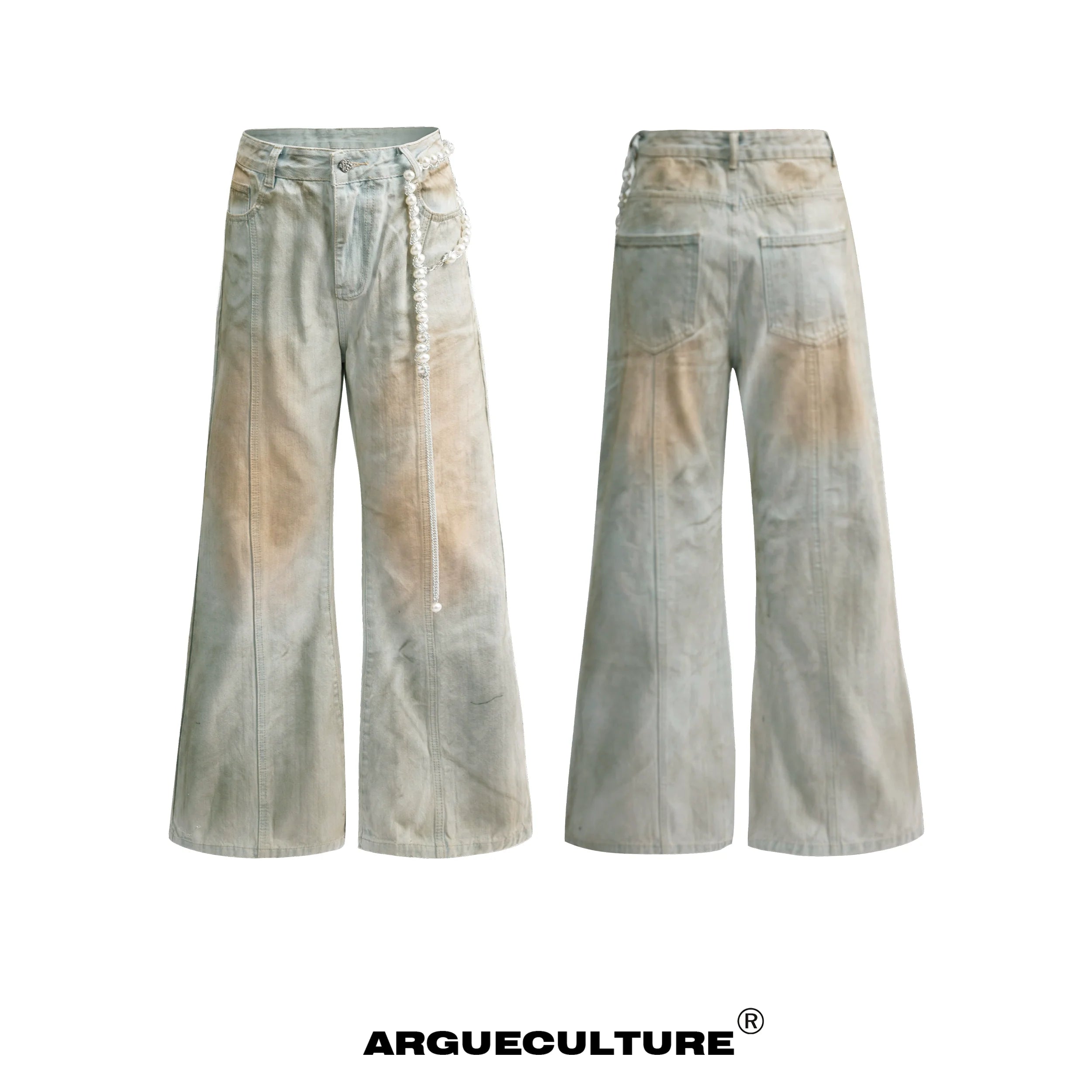 Vintage Pearl-Embellished Flared Denim Jeans ¡§C Streetwear Fashion - ArgueCulture