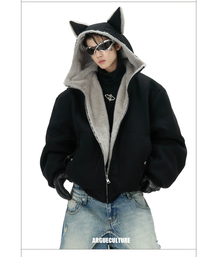 Convertible Reversible Plush Hoodie with 3D Ears & Cotton Back - ArgueCulture