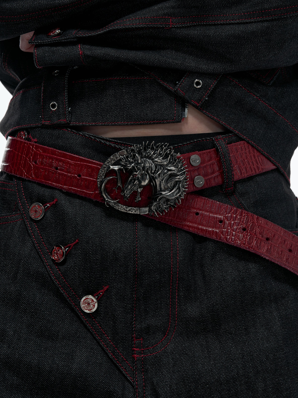 Crocodile-Embossed Horse-Head Belt - product image 1