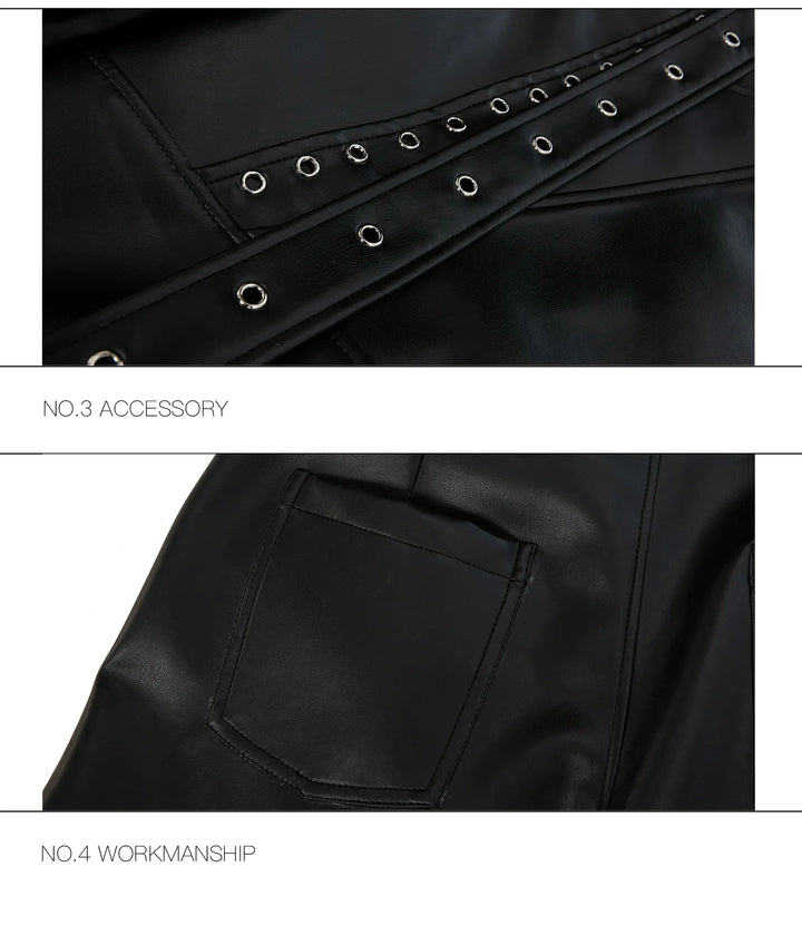 Deconstructed Punk Rivet PU Leather Wide-Leg Pants - ArgueCulture