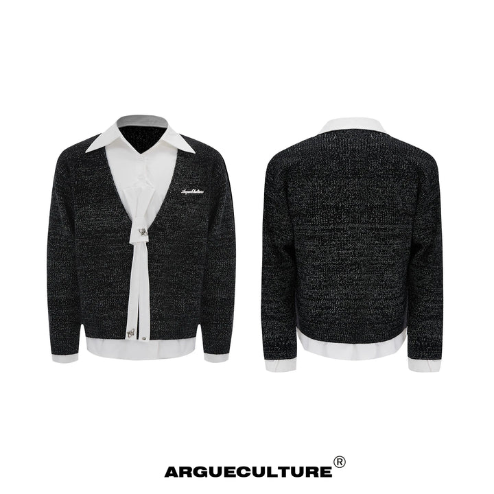 Two-Piece Style Sweater with Built-In Tie and Metal Logo - ArgueCulture