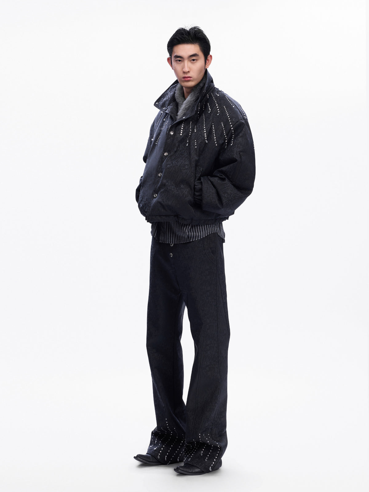 Black Rhinestone Cropped PU Jacket - product image 5