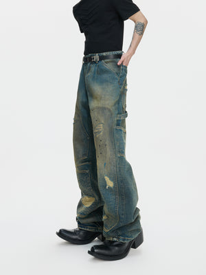 Washed Distressed Patchwork Straight-Leg Jeans - product image 2