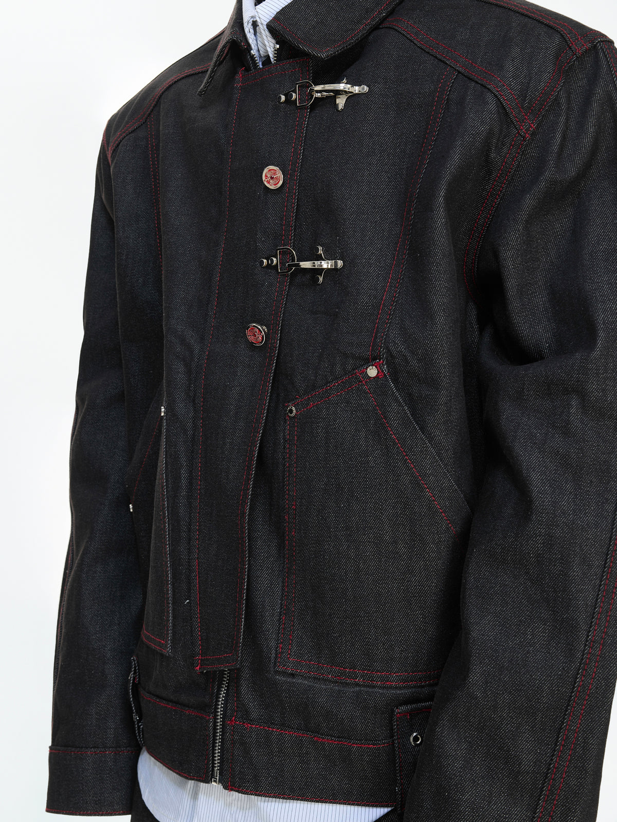 Black Raw Denim Aircraft-Buckle Jacket - product image 4